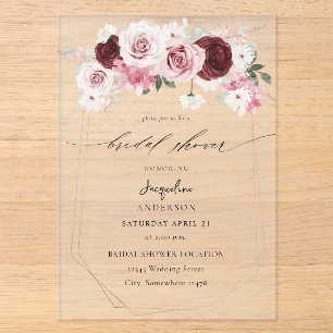 Invitations En Acrylique Bourgogne et rose blush floral élégant mariage 6 B