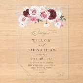 Invitations En Acrylique Bourgogne et rose pâle 6 Ele Mariage floral (Recto)
