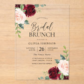 Invitations En Acrylique Bourgogne & Fleurs rousses Fête des mariées Brunch (Recto)