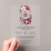 Invitations En Acrylique Bourgogne Floral Crest Mariage musulman (In situ (ordinateur de poche))