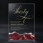 Invitations En Acrylique Bourgogne Gold Agate 30e fête de trente ans<br><div class="desc">Une invitation luxueuse et sophistiquée de 30ème anniversaire avec un riche design d'agate bordeaux et or. Cette invitation allie élégance moderne et charme intemporel. Les teintes bordeaux profondes, accentuées par des détails dorés éclatants, créent une esthétique raffinée et élégante, ce qui en fait le choix idéal pour une célébration inoubliable....</div>