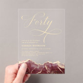Invitations En Acrylique Bourgogne Gold Agate 40e Soixante Anniversaire (In situ (ordinateur de poche))
