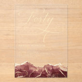 Invitations En Acrylique Bourgogne Gold Agate 40e Soixante Anniversaire (Recto)