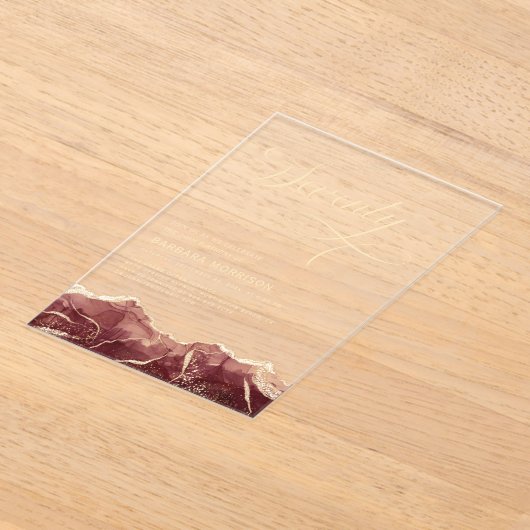 Invitations En Acrylique Bourgogne Gold Agate 70e Soixante-dix fête d'anniv (Poser)