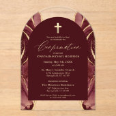 Invitations En Acrylique Bourgogne Gold Agate Confirmation Moderne Élégant (Recto)
