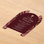 Invitations En Acrylique Bourgogne Gold Agate Première Sainte Communion Gir (Poser)
