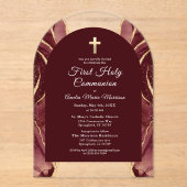 Invitations En Acrylique Bourgogne Gold Agate Première Sainte Communion Gir (Recto)