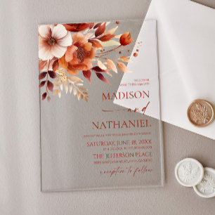 Invitations En Acrylique Bourgogne Rouillé Brun Floral Fleur Jardin Mariage