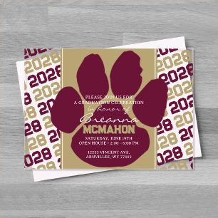 Invitations En Acrylique Bourgogne Tendance & Or Diplômé Empreinte de Patte