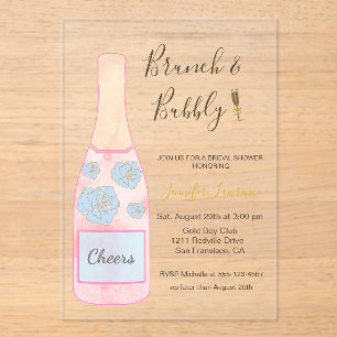 Invitations En Acrylique Bouteille de Champagne Mousseux pour Brunch Rose F
