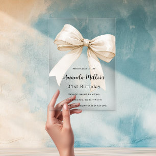 Invitations En Acrylique Bouton beige élégant luxe clair