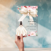 Invitations En Acrylique Bow fleurs roses robe crème claire Sweet 16