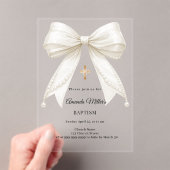 Invitations En Acrylique Bow Ivory Pearls Girl Elegant Baptism (In situ (ordinateur de poche))