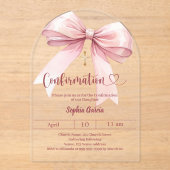 Invitations En Acrylique Bow pink girl clear luxury arch Confirmation (Recto)