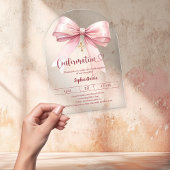 Invitations En Acrylique Bow pink girl clear luxury arch Confirmation