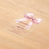 Invitations En Acrylique Bow pink girl elegant clear luxury Confirmation (Poser)