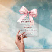 Invitations En Acrylique Bow pink girl elegant luxury clear First Communion
