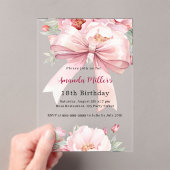 Invitations En Acrylique Bow rose fleurons élégant clair anniversaire (In situ (ordinateur de poche))