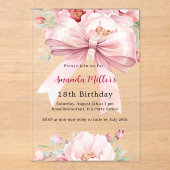 Invitations En Acrylique Bow rose fleurons élégant clair anniversaire (Recto)