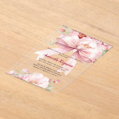 Invitations En Acrylique Bow rose floraux élégante Fête des mariées claire (Poser)