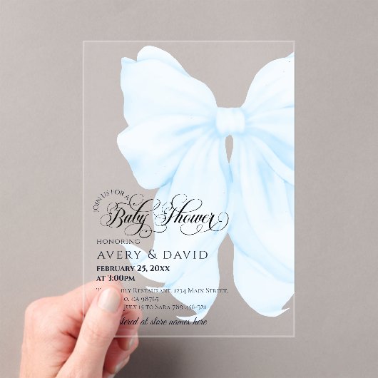 Invitations En Acrylique Boy Blue Bow Moderne Baby shower élégant (In situ (ordinateur de poche))