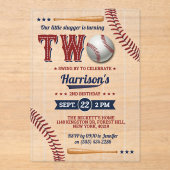 Invitations En Acrylique Boys Baseball 2e anniversaire (Recto)
