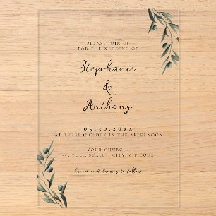 Invitations En Acrylique Branche de feuilles d'olivier botanique Mariage it