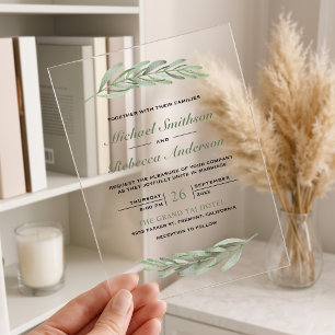 Invitations En Acrylique Branche de feuilles d'olivier Mariage