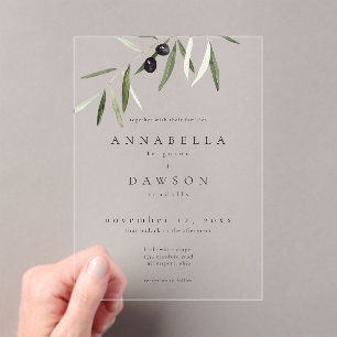 Invitations En Acrylique Branche d'olive aquarelle Élégant Mariage minimali