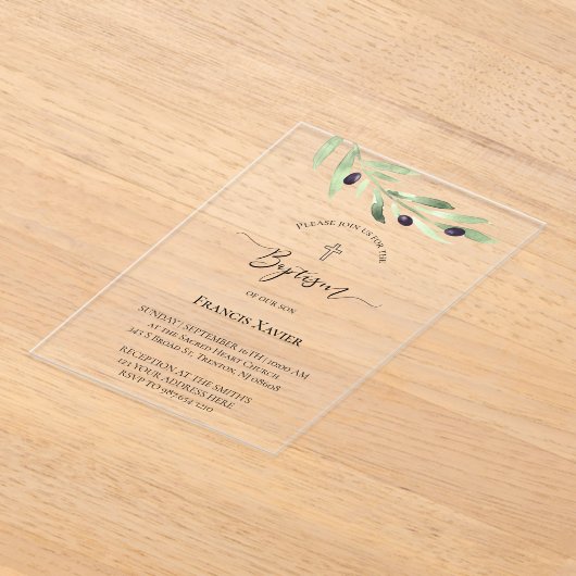 Invitations En Acrylique branche d'olivier Baptême (Poser)
