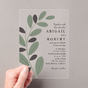 Invitations En Acrylique Branche d'Olivier stylisée mariage de charme médit