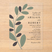 Invitations En Acrylique Branche d'Olivier stylisée mariage de charme médit (Recto)