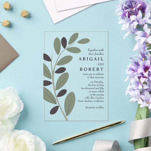 Invitations En Acrylique Branche d'Olivier stylisée mariage de charme médit (Insitu (Mariage))