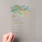 Invitations En Acrylique Branche dorée de eucalyptus rustique pour mariage (In situ (ordinateur de poche))