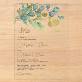 Invitations En Acrylique Branche dorée de eucalyptus rustique pour mariage (Recto)