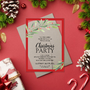 Invitations En Acrylique Branche Élégante et Baies Soirée de Noël