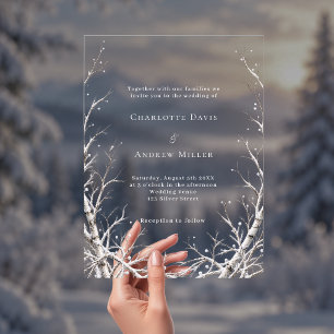 Invitations En Acrylique Branches d'hiver Mariage Moderne Minimaliste Neige