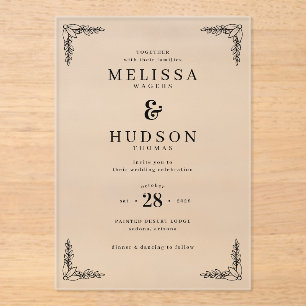 Invitations En Acrylique Branches feuillues noires élégantes