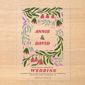 Invitations En Acrylique Branches rétro Boho et fleurs folkloriques mariage (Recto)