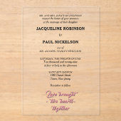 Invitations En Acrylique Bride et pièce noire et rose clair (Recto)