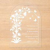 Invitations En Acrylique Bride Papillon Botanique Blanc à Arche (Recto)