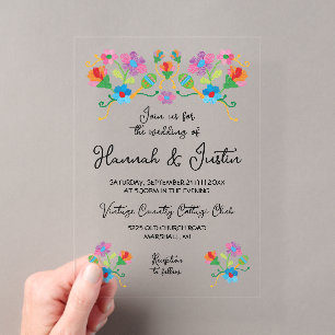 Invitations En Acrylique Broderie Fête Mexicaine Florale Mariage