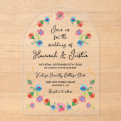 Invitations En Acrylique Broderie mexicaine Fiesta Floral Mariage (Recto)