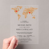 Invitations En Acrylique Bronze Marble World Map Traveling Hearts Wedding (In situ (ordinateur de poche))