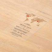 Invitations En Acrylique Bronze Marble World Map Traveling Hearts Wedding (Poser)