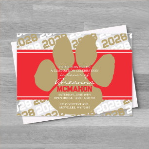 Invitations En Acrylique Bronze Or & Empreinte de Patte Rouge Diplômé givré