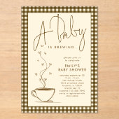Invitations En Acrylique Brown Gingham Coffee Baby is Brewing Shower  (Recto)