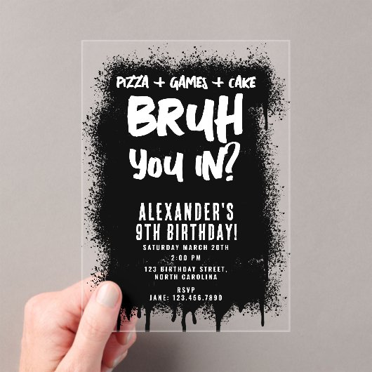 Invitations En Acrylique Bruh Boy Black Graffiti Street Art Birthday (In situ (ordinateur de poche))
