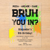 Invitations En Acrylique Bruh Boy's Birthday Party Neon Graffiti Teenager (Recto)