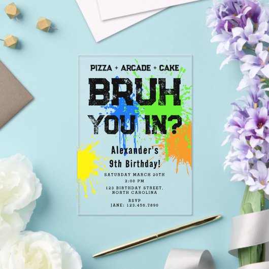 Invitations En Acrylique Bruh Boy's Birthday Party Neon Graffiti Teenager (Insitu (Mariage))